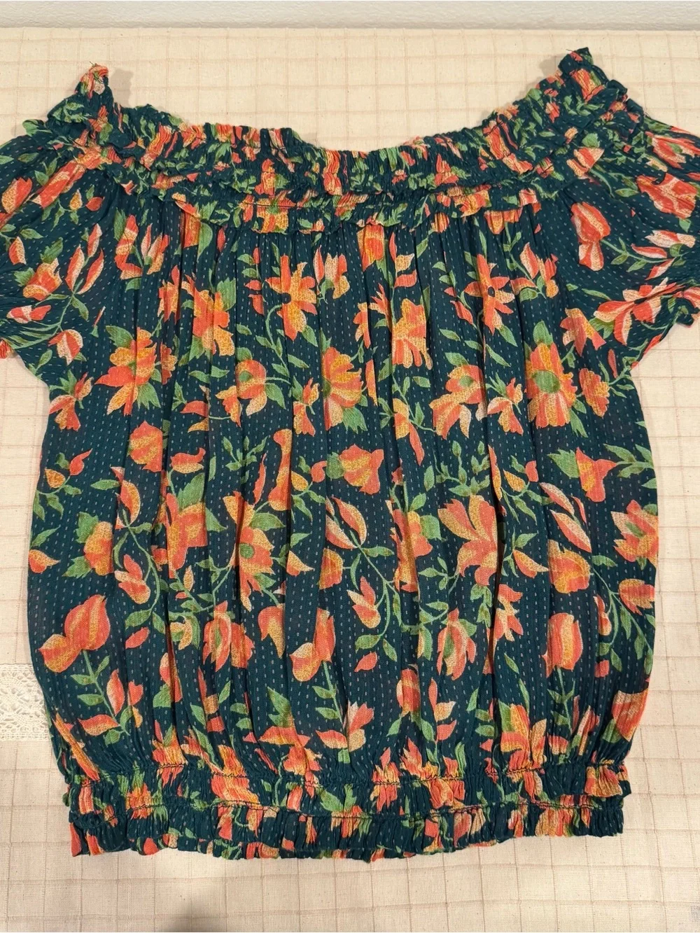 Free People Off-Shoulder Floral Smocked Crop Top - Medium